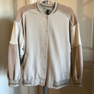 H&M Oversized Varsity Jacket Beige Size S (feels like L/XL)